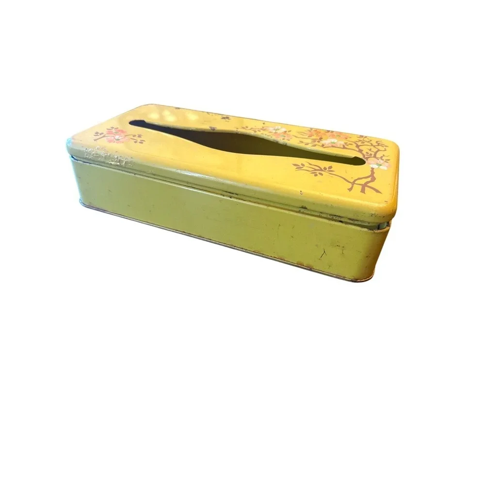 Vintage Ransburn Yellow Floral Metal Tissue Box Cover